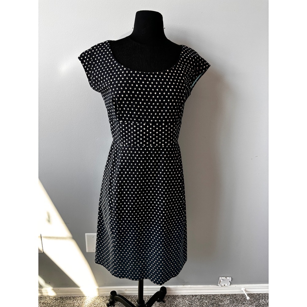 Charles Nolan Polka Dot Dress Fit & Flare Sleeveless Navy‎ White Size S